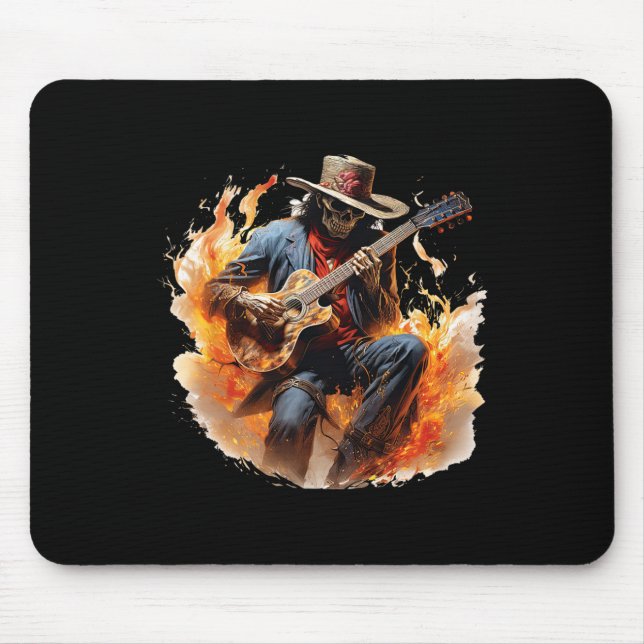 Vintage Skeleton Cowboy som spelar Guitar Fire Musmatta (Framsidan)