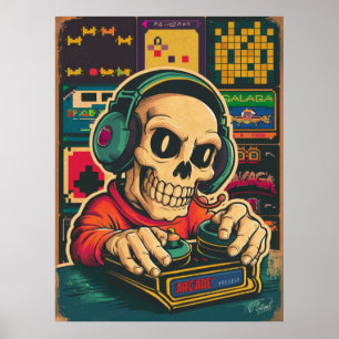 Vintage Skeleton Gaming Älskare Poster