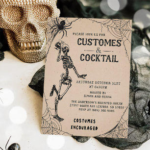 Vintage Skeleton Halloween Costumes & Cocktail Inbjudningar