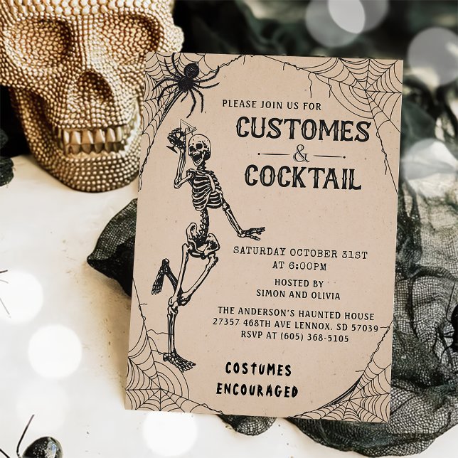 Vintage Skeleton Halloween Costumes & Cocktail Inbjudningar (Skapare uppladdad)