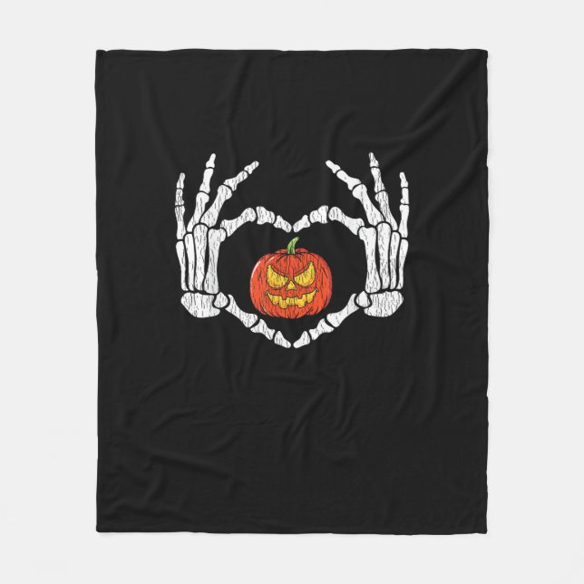 Vintage Skeleton Händer Heart Pumpkin Autumn Hallo Fleecefilt (Framsidan)