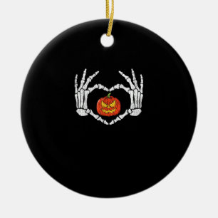 Vintage Skeleton Händer Heart Pumpkin Autumn Hallo Julgransprydnad Keramik