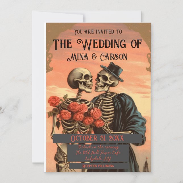 Vintage Skeleton, inbjudan till Goth Wedding (Framsida)