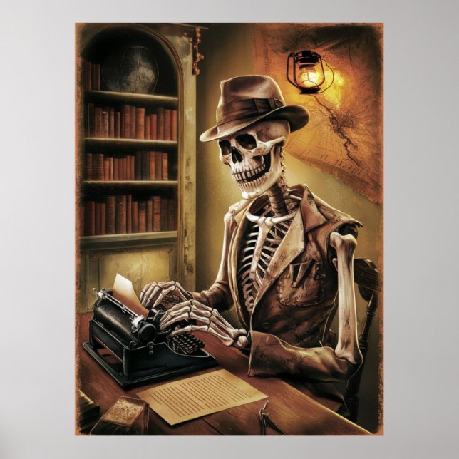 Vintage Skeleton Journalist Poster (Framsidan)
