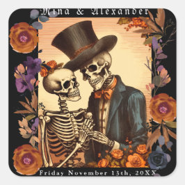 Vintage Skeleton lite Bröllop Fyrkantigt Klistermärke