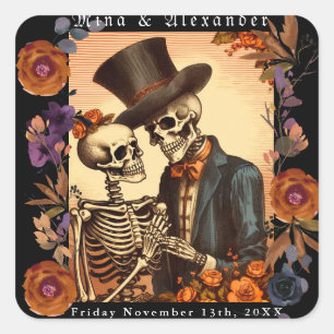 Vintage Skeleton lite Bröllop Fyrkantigt Klistermärke