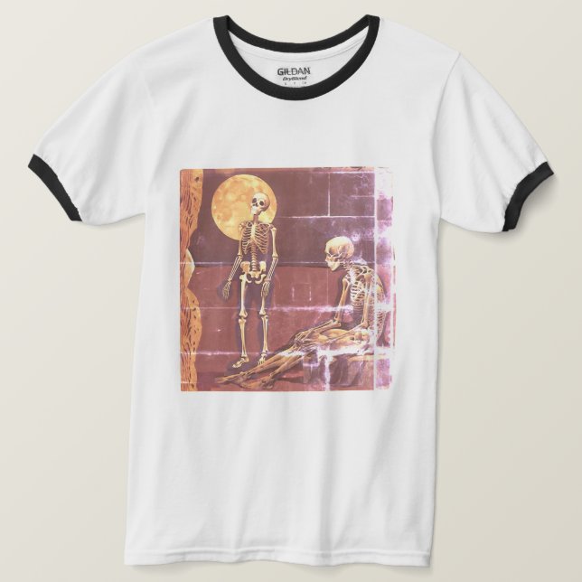 Vintage Skeleton Moonlit Scene Ringer T Shirt (Design framsida)