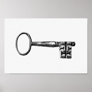 Vintage Skeleton Nyckel Illustration Poster