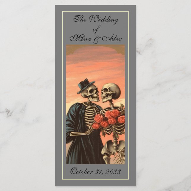 Vintage Skeleton par med höstens Blommigt Grått Meny (Baksida)