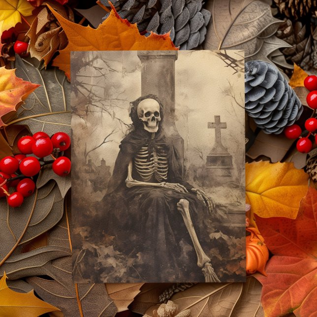 Vintage Skeleton Photo Decoupage Vykort (Skapare uppladdad)