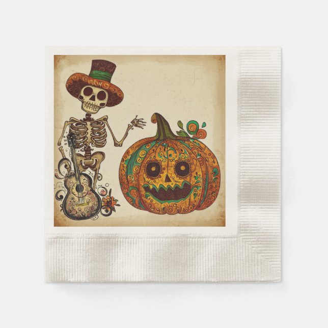 Vintage Skeleton/Pumpkin Day of the dead Pappersservett (Framsidan)