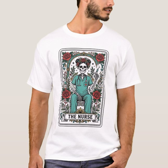 Vintage Skeleton Sjuksköterska Tarot Card Tröja De (Framsida)