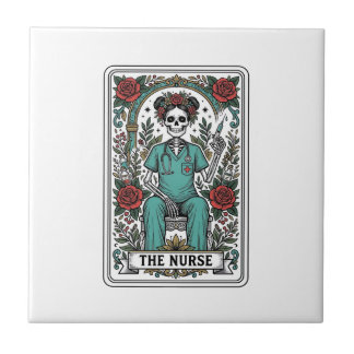 Vintage Skeleton Sjuksköterska Tarotkort Tröja Des Kakelplatta