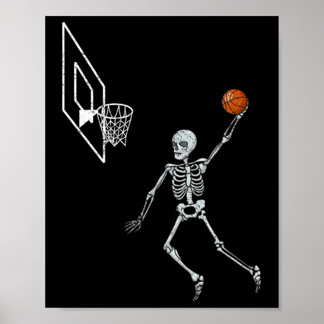 Vintage Skeleton Sketll Player Dunking Hoop Hallow Poster (Framsidan)