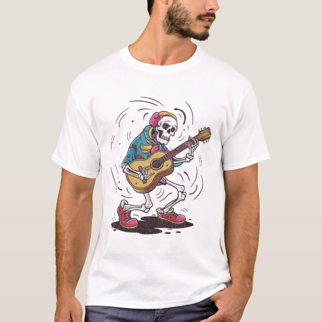 Vintage Skeleton Spela Guitar T Shirt (Framsida)