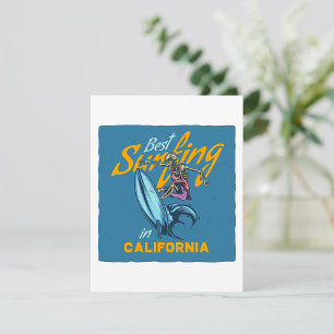 Vintage Skeleton Surfing California Beach Anteckningskort