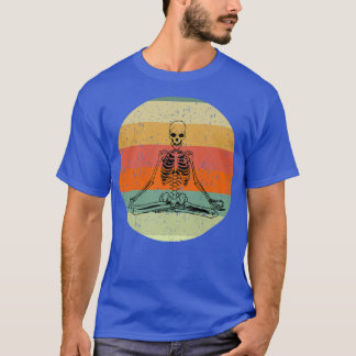 Vintage Skeleton Yoga Pose Retro Sunset Distress T Shirt