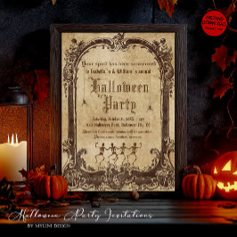 Vintage Skeletons Gothic Halloween fest Inbjudningar