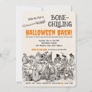 Vintage Skelett 2 Rysande Halloweenfest Inbjudningar