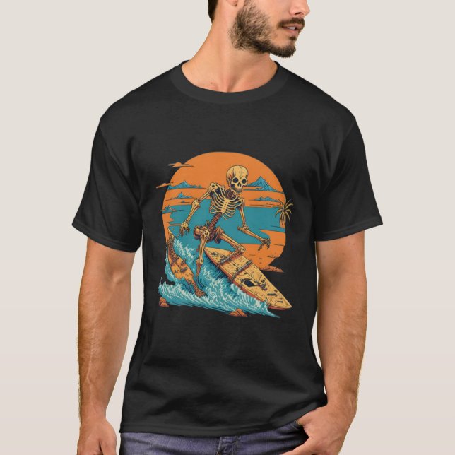 Vintage skelett Beach surfer T Shirt (Framsida)