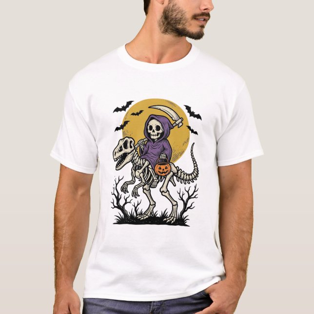 Vintage Skelett Dinosaurie Halloween Tröja Design  (Framsida)