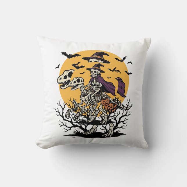Vintage Skelett Dinosaurie Halloween Tröja Design_ Kudde (Framsida)