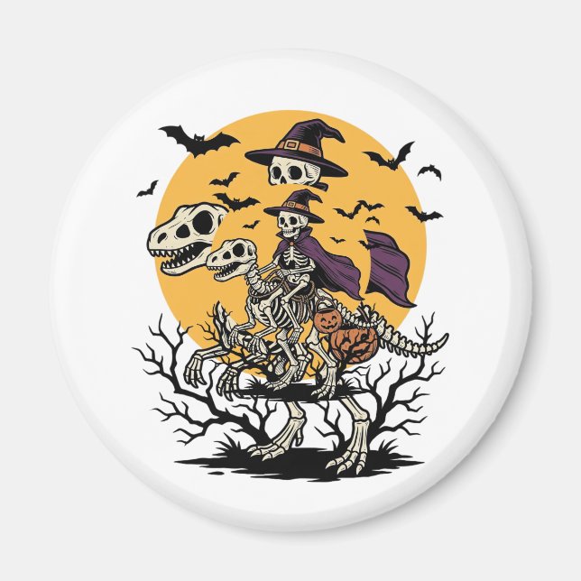 Vintage Skelett Dinosaurie Halloween Tröja Design_ Magnet (Framsidan)