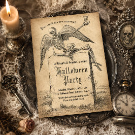 Vintage Skelett Gravsten Gotisk Halloweenfest Inbjudningar