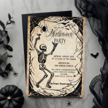 Vintage Skelett Halloweenfest Inbjudan Goth