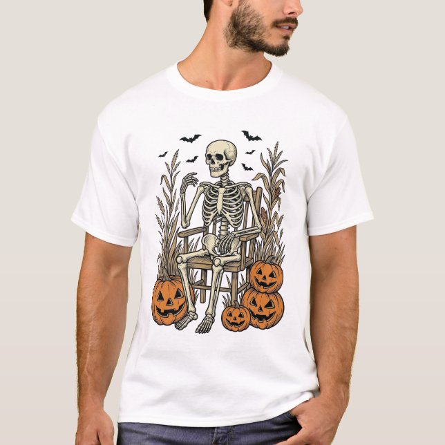 Vintage Skelett och Pumpa Halloween Tröja Desi (Framsida)
