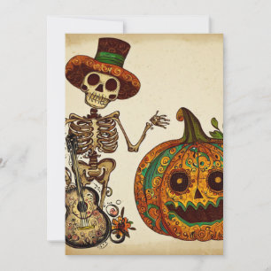 Vintage Skelett/Pumpa Día de los Muertos Julkort