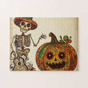 Vintage Skelett/Pumpa Día de los Muertos Pussel