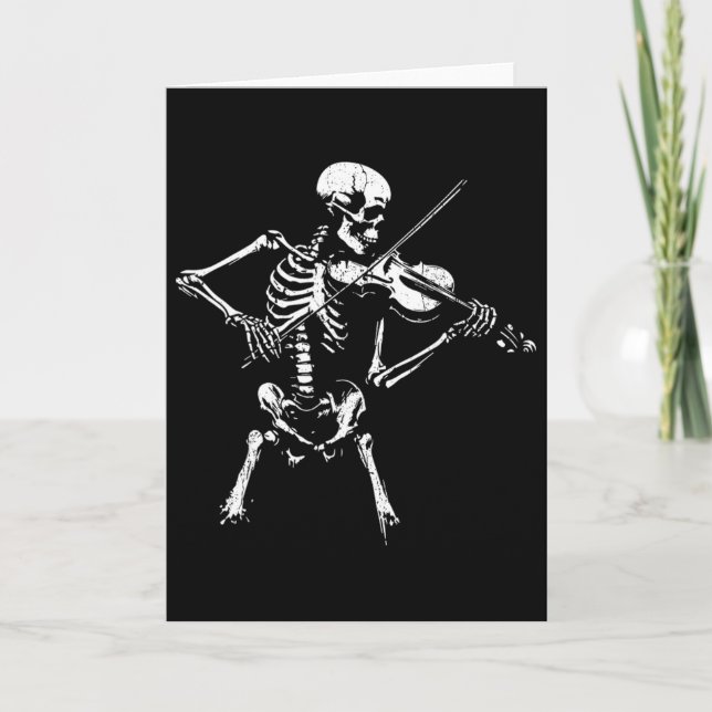Vintage Skelett Spelar Fiol Halloween Rock Kort (Framsida)