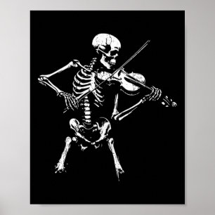 Vintage Skelett Spelar Fiol Halloween Rock Poster