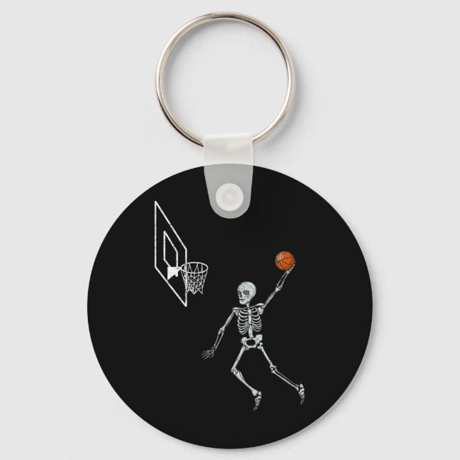 Vintage skelett spelare dunkar boll Halloween Nyckelring (Framsida)
