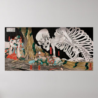 Vintage Skelett Spöke Ukiyo-e Affisch