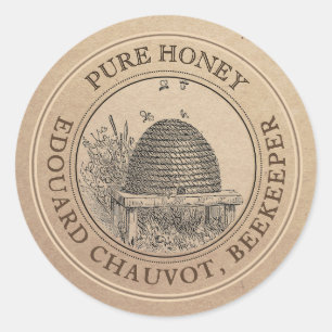 Vintage Skep Honung Kraft Honung Burk Lid Label Runt Klistermärke