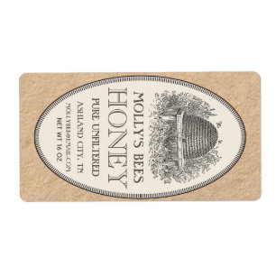 Vintage Skep Honung Label Ivory på Kraft Fraktsedel