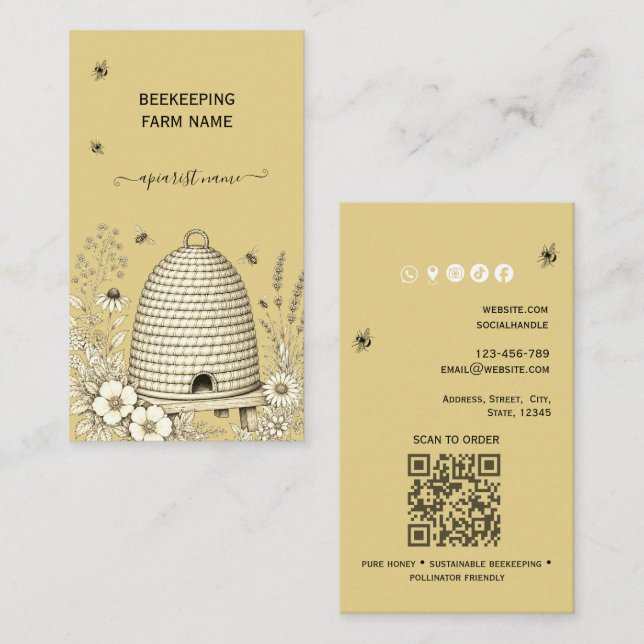 Vintage Skep Script  Biskötare Honey Apiarist  Visitkort (Fram/baksida)