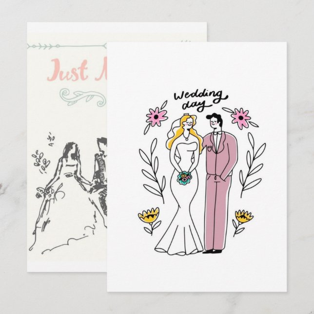 Vintage Sketch Bröllops Jubileum Inbjudan - Tid (Fram/baksida)