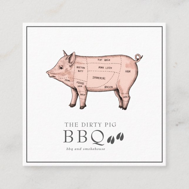 Vintage Sketch Butcher Gris Affärskort Fyrkantigt Visitkort (Framsida)