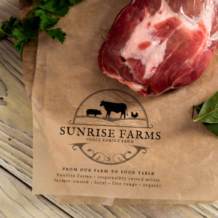 Vintage Sketch Chicken Pig & Cow Farm Logo Stämpel