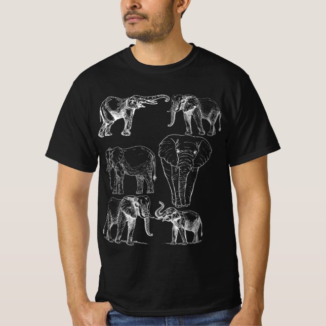 Vintage Sketch Elephant - Hand Drawn Wildlife T Shirt (Framsida)