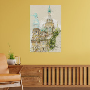 Vintage Sketch of Sankt Petersburgs kyrkokonst Poster