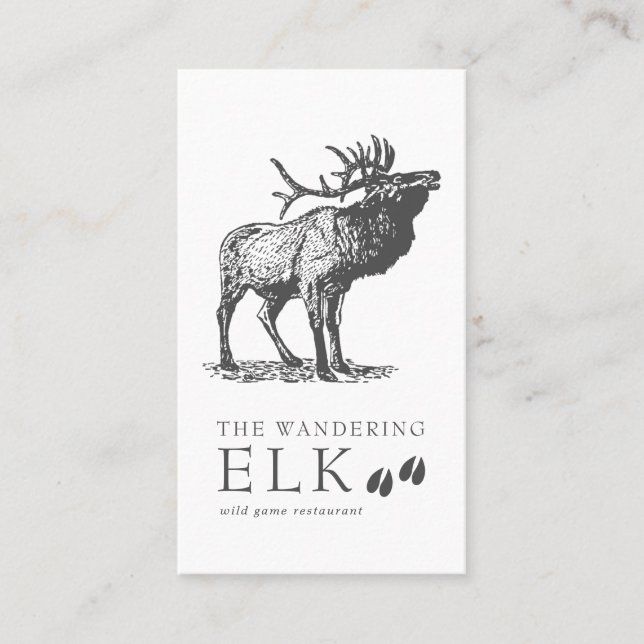 Vintage Sketch Wild Elk Affärskort Visitkort (Framsida)