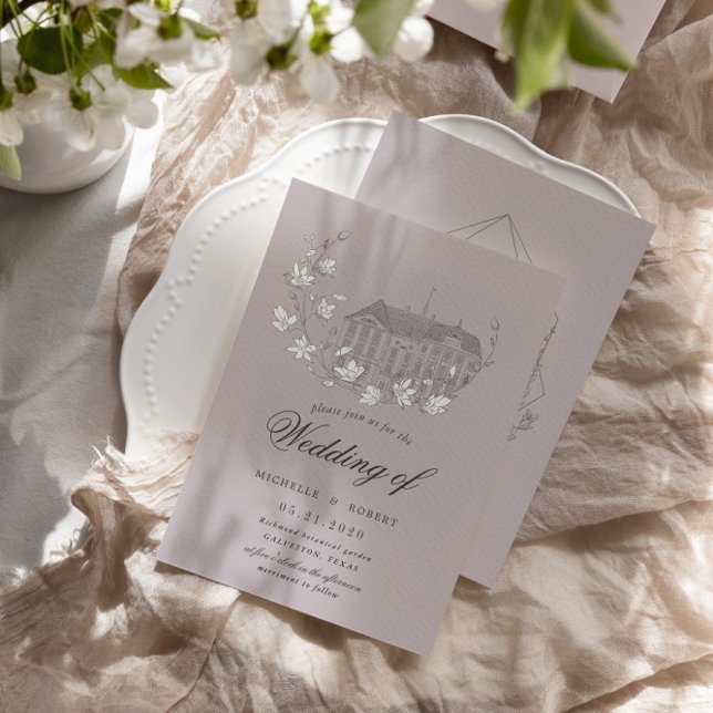 Vintage Sketched Blommigts Destination Wedding Inbjudningar (Skapare uppladdad)