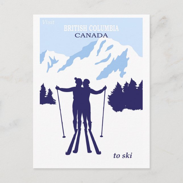 Vintage Ski Canada British Columbia Travel Vykort (Framsida)