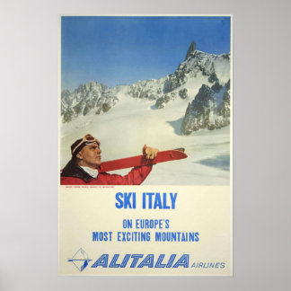 Vintage Ski Italien Alitalia Airlines Travel Poster