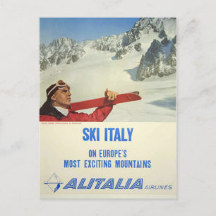 Vintage Ski Italien Alitalia Airlines Travel Vykort