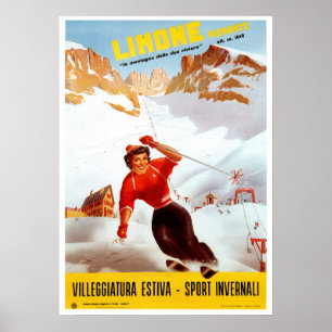 Vintage ski Limone Piemonte Italienska resa Poster